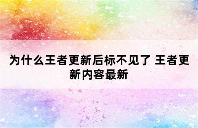 为什么王者更新后标不见了 王者更新内容最新